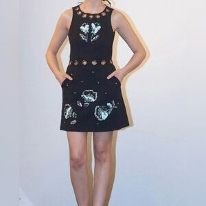 Nanette Lepore Elegant Black Dress with Floral Accents size 8